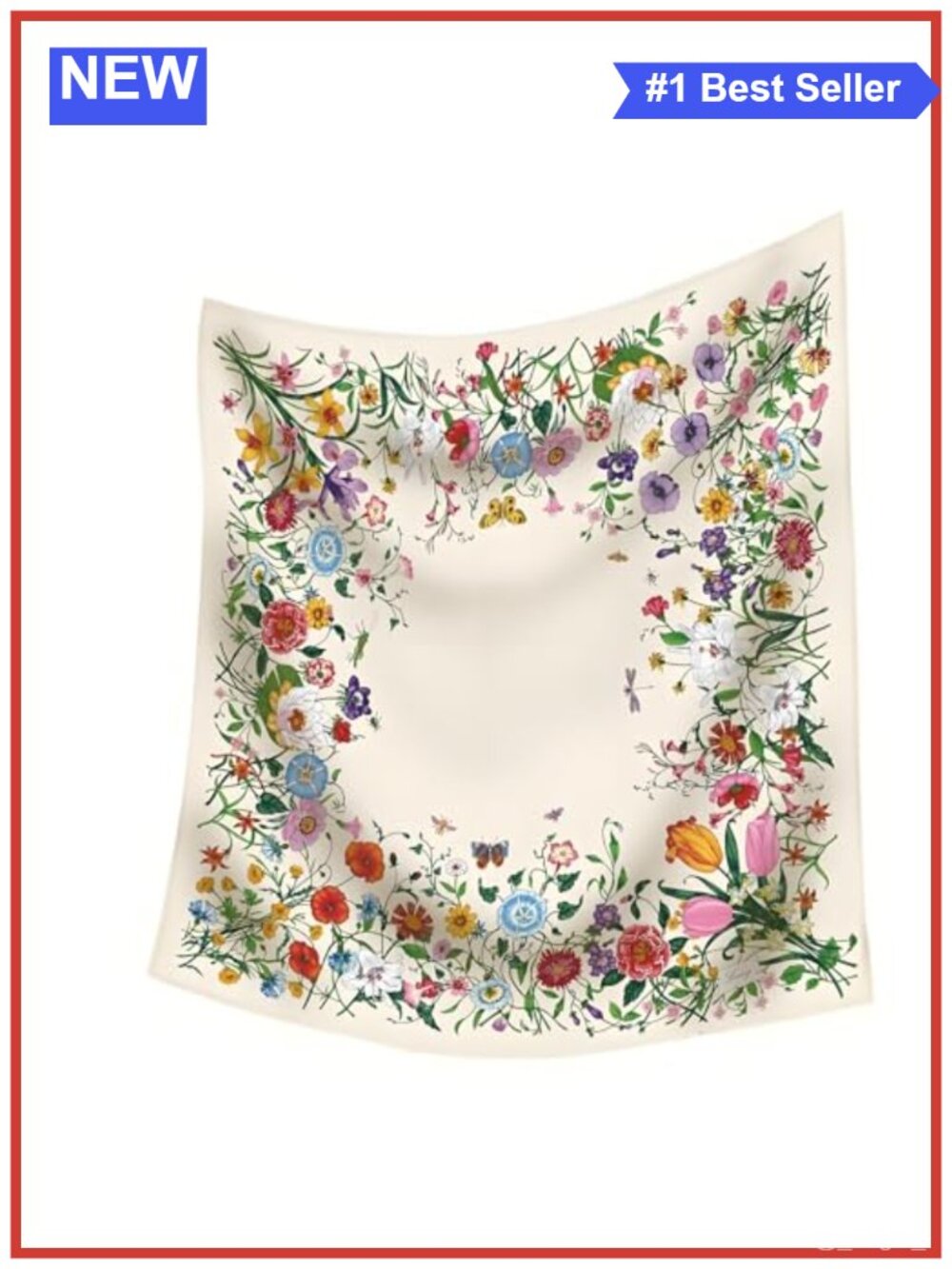 Floral Square Scarf Silk Feel Lightweight Accessory